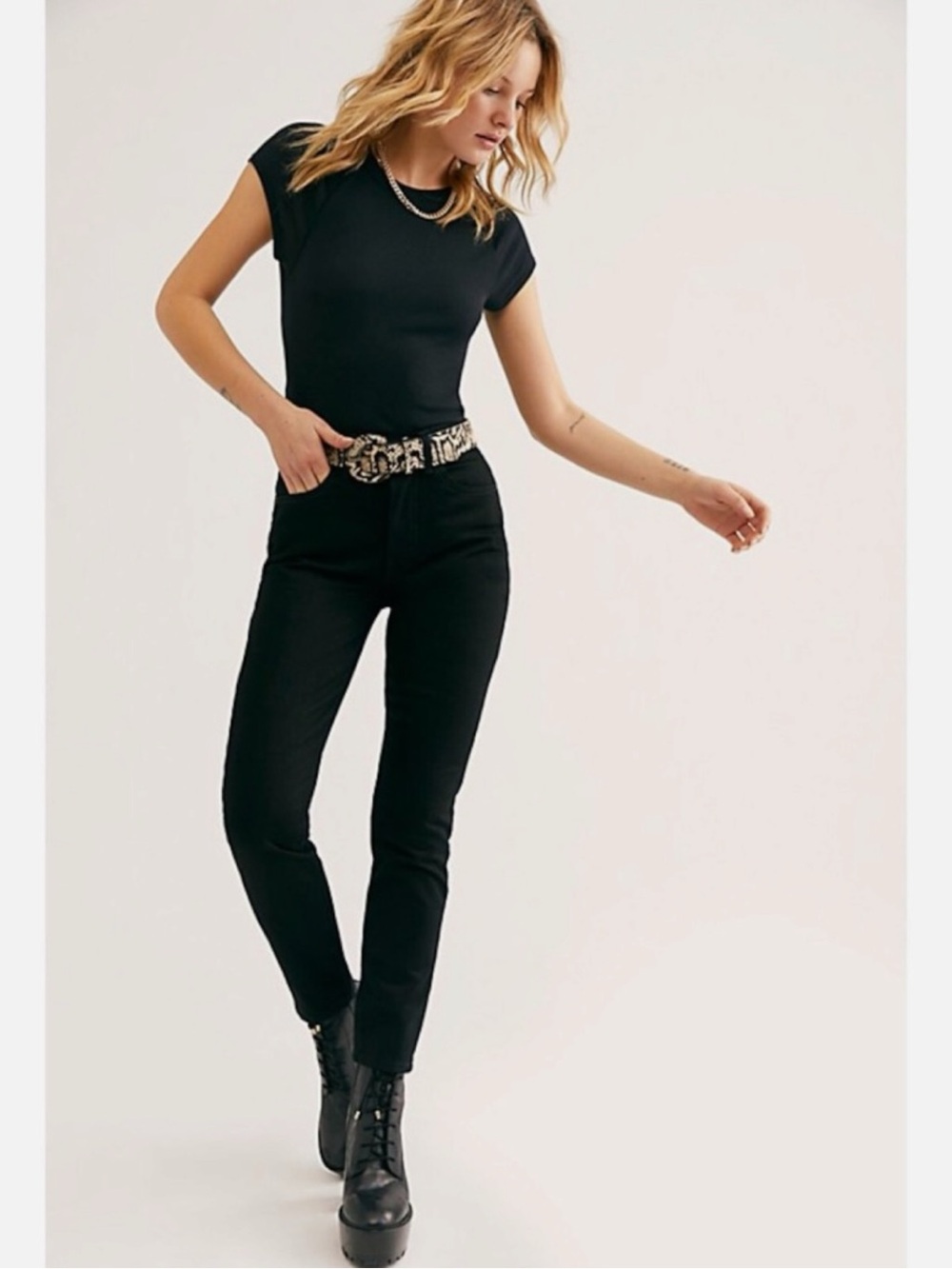 Free People Boyish Billy Jeans La Strada 24 Rigid High Rise Skinny Black NEW